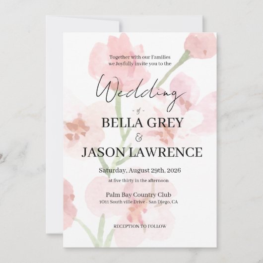 Simple flower Black & White Wedding Invitation Kaart (Voorkant)