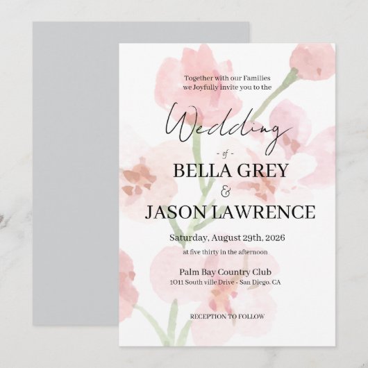 Simple flower Black & White Wedding Invitation Kaart (Voorkant / Achterkant)