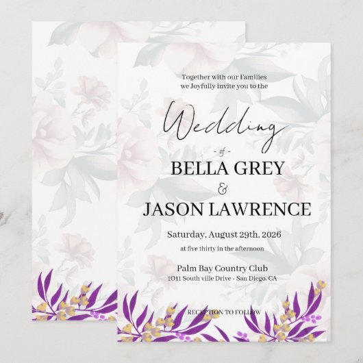 Simple flower Black & White Wedding Invitation Kaart (Voorkant / Achterkant)