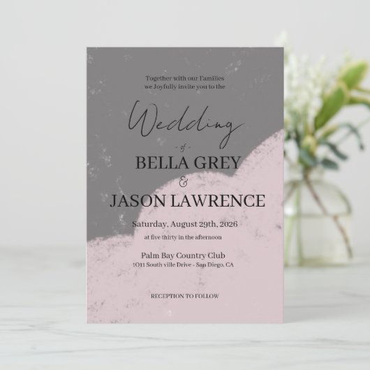 Simple flower Black & White Wedding Invitation Kaart (Staand voorkant)
