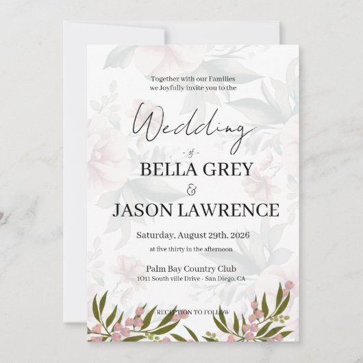Simple flower Black & White Wedding Invitation Kaart (Voorkant)