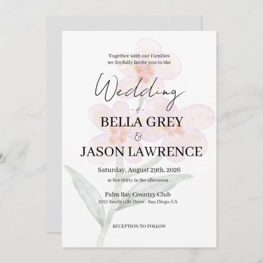 Simple flower Black & White Wedding Invitation Kaart (Voorkant / Achterkant)