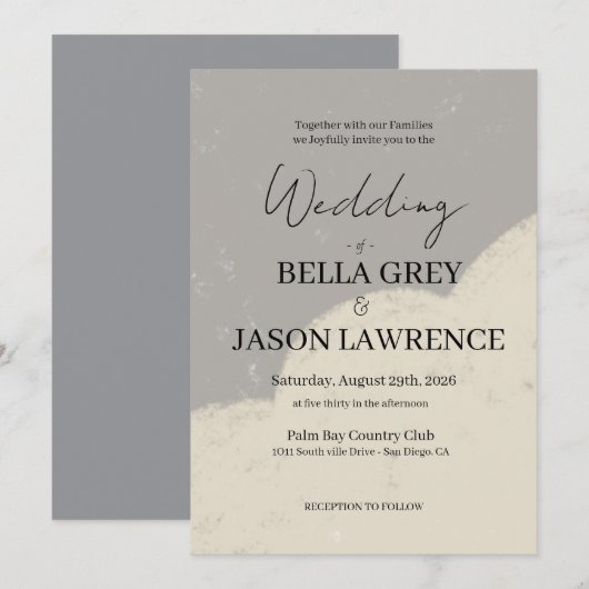 Simple flower Black & White Wedding Invitation Kaart (Voorkant / Achterkant)
