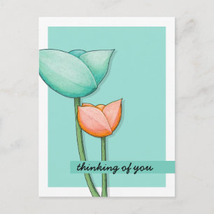 Simple Flowers blauwgroen oranje Briefkaart