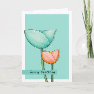 Simple Flowers blauwgroen sinaasappel 2 Birthday C Kaart