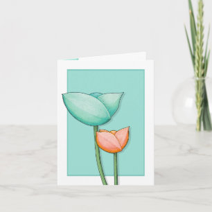 Simple Flowers blauwgroen sinaasappel Note Card Kaart