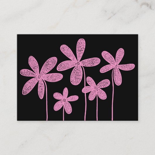 Simple Flowers Drawing - Roze op zwart Visitekaartje (Voorkant)