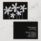 Simple Flowers Drawing - White on Black Visitekaartje (Voorkant / Achterkant)