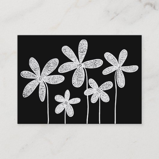 Simple Flowers Drawing - White on Black Visitekaartje (Voorkant)