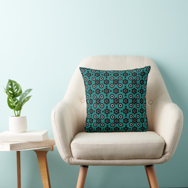 Simple Flowers Pearl Donuts Zwart Wit Blauwgroen Kussen (Stoel)