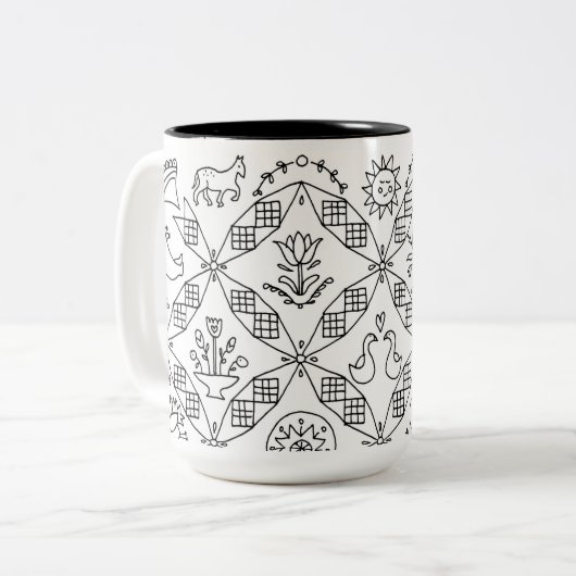 Simple Folk - Sarah Fielke Block van de maand 2018 Tweekleurige Koffiemok (Voorkant links)