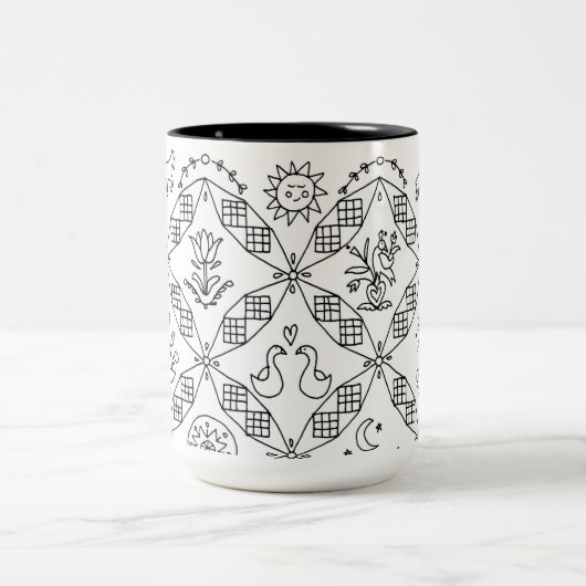 Simple Folk - Sarah Fielke Block van de maand 2018 Tweekleurige Koffiemok (Center)