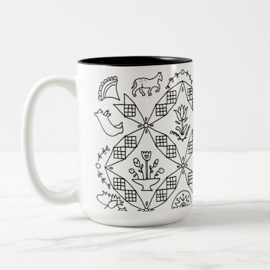 Simple Folk - Sarah Fielke Block van de maand 2018 Tweekleurige Koffiemok (Links)