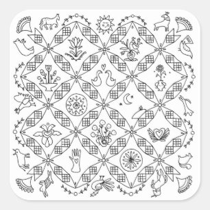 Simple Folk - Sarah Fielke Block van de maand 2018 Vierkante Sticker