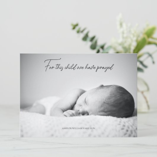 Simple For This Child We Have Prayed  Baby Shower Bedankkaart (Staand voorkant)