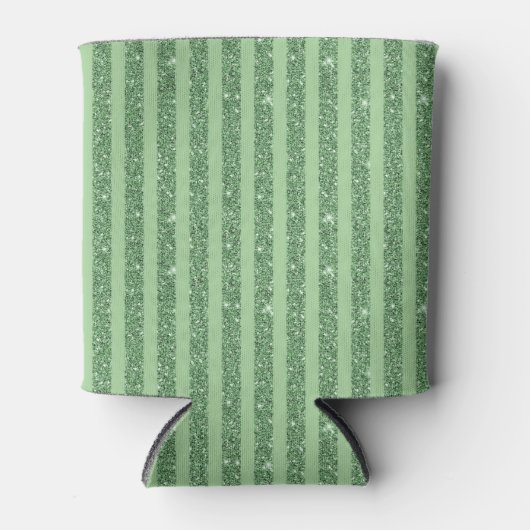 Simple Forest Green Glitter Style Vertical Stripes Blikjeskoeler (Voorkant)