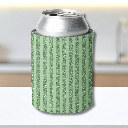 Simple Forest Green Glitter Style Vertical Stripes Blikjeskoeler