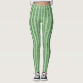 Simple Forest Green Glitter Style Vertical Stripes Leggings (Voorkant)
