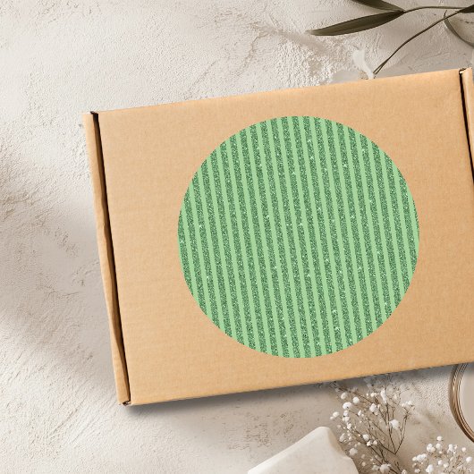 Simple Forest Green Glitter Style Vertical Stripes Ronde Sticker