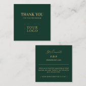 Simple Forest Green & Gold Dank u Vierkante Visitekaartje (Voorkant / Achterkant)