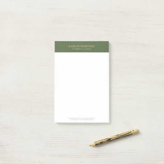 Simple Forest Green Linen Gold Typography Post-it® Notes (Op bureau)
