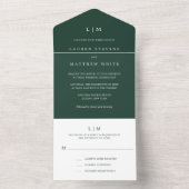 Simple Forest Green Monogram Elegant Wedding All In One Uitnodiging (Binnen)