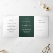Simple Forest Green Monogram Elegant Wedding Drieluik Uitnodiging (Binnen)