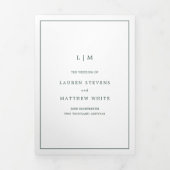 Simple Forest Green Monogram Elegant Wedding Drieluik Uitnodiging (Cover)