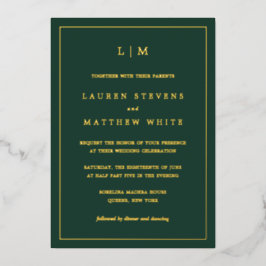 Simple Forest Green Monogram Elegant Wedding Folie Uitnodiging