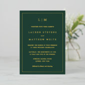 Simple Forest Green Monogram Elegant Wedding Folie Uitnodiging (Staand Voorkant)