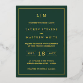 Simple Forest Green Monogram Elegant Wedding Folie Uitnodiging