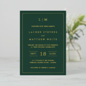 Simple Forest Green Monogram Elegant Wedding Folie Uitnodiging (Staand Voorkant)