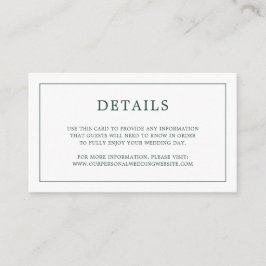 Simple Forest Green Monogram Elegant Wedding Informatiekaartje