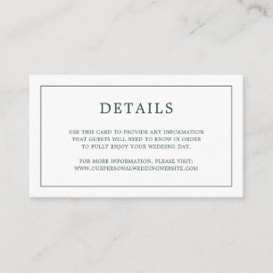 Simple Forest Green Monogram Elegant Wedding Informatiekaartje