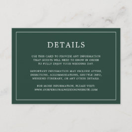 Simple Forest Green Monogram Elegant Wedding Informatiekaartje