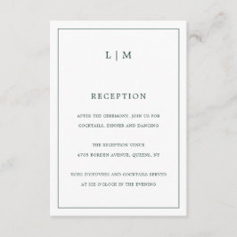 Simple Forest Green Monogram Elegant Wedding Informatiekaartje