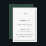 Simple Forest Green Monogram Elegant Wedding Informatiekaartje<br><div class="desc">Eenvoudige Wedding Enclosure-kaart met een modern maar elegant ontwerp met twee Letter-monogram bovenaan en uw ontvangstinformatie omgeven door een dunne rand. Alle ontwerpelementen zijn in bos groen en kunnen in het het ontwerpuitgeven hulpmiddel worden veranderd. Een stijlvol en stijlvol ontwerp dat ideaal is voor een minimalistisch koppel. Deze behuizingskaarten zijn...</div>