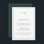 Simple Forest Green Monogram Elegant Wedding Informatiekaartje<br><div class="desc">Eenvoudige Wedding Enclosure-kaart met een modern maar elegant ontwerp met twee Letter-monogram bovenaan en uw ontvangstinformatie omgeven door een dunne rand. Alle ontwerpelementen zijn in bos groen en kunnen in het het ontwerpuitgeven hulpmiddel worden veranderd. Een stijlvol en stijlvol ontwerp dat ideaal is voor een minimalistisch koppel. Deze behuizingskaarten zijn...</div>