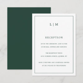 Simple Forest Green Monogram Elegant Wedding Informatiekaartje