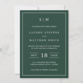 Simple Forest Green Monogram Elegant Wedding Kaart (Voorkant)