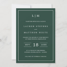 Simple Forest Green Monogram Elegant Wedding Kaart