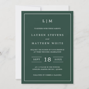 Simple Forest Green Monogram Elegant Wedding Kaart
