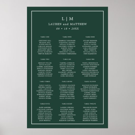Simple Forest Green Monogram Elegant Wedding Poster (Voorkant)