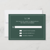 Simple Forest Green Monogram Elegant Wedding RSVP Kaartje (Voorkant)