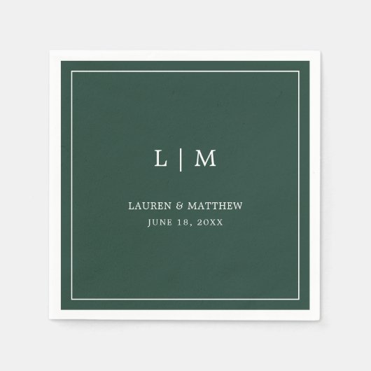 Simple Forest Green Monogram Elegant Wedding Servet (Voorkant)