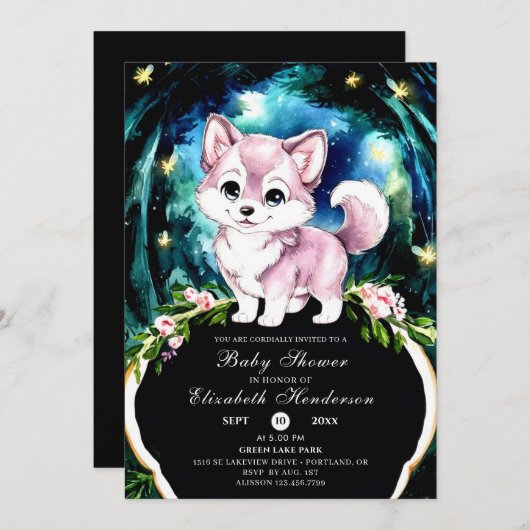 Simple Forest Wolf Baby shower Kaart (Voorkant / Achterkant)