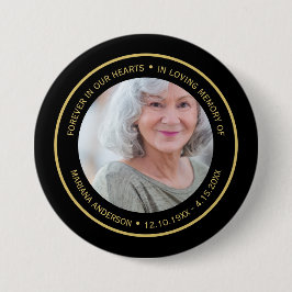 Simple Forever in Our Hearts Black & Gold Memorial Ronde Button 7,6 Cm