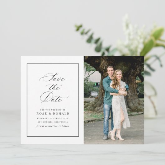 Simple frame elegant script save the date kaart (Staand voorkant)
