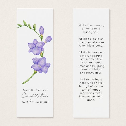 Simple Freesia Funeral Memorial Bookmark Mini Visitekaartjes (Voorkant /achterkant)