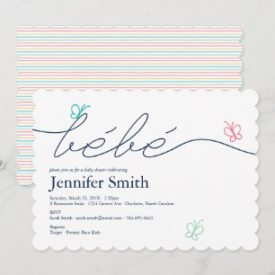 Simple French Bebe Butterfly Baby shower Kaart